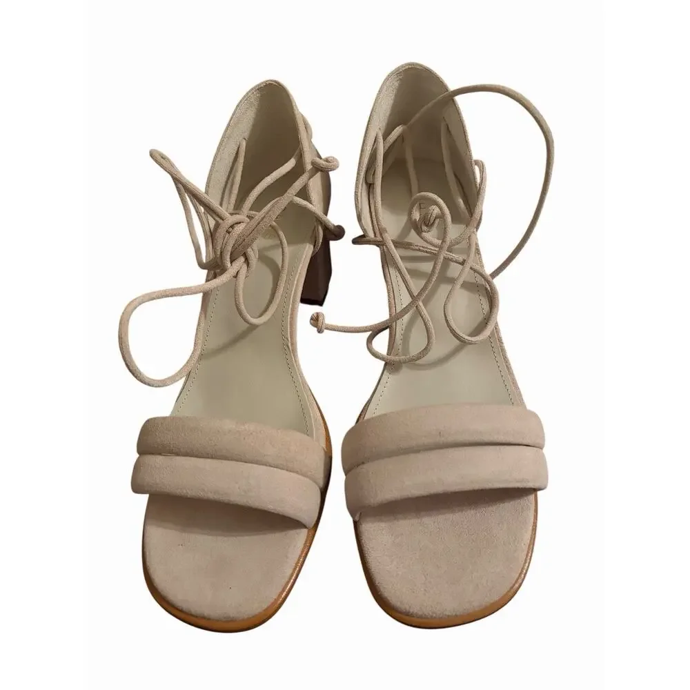 NEW Alohas Dakota Beige Sandals •41/ 10• Suede Block Heel Wrap Strappy $185